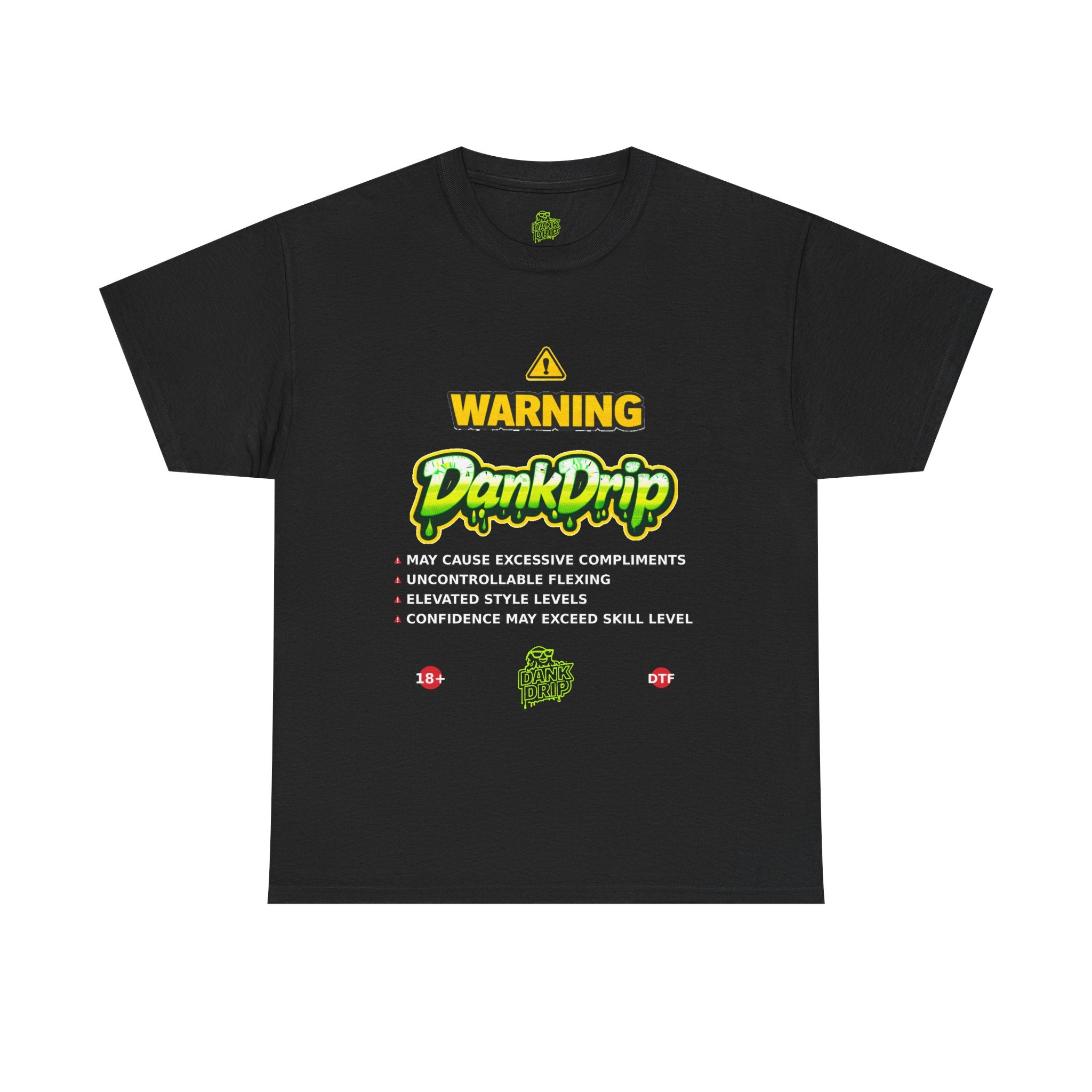 Graffiti 'Warning' Tee — Neon Green Drip Graphic Black T-Shirt
